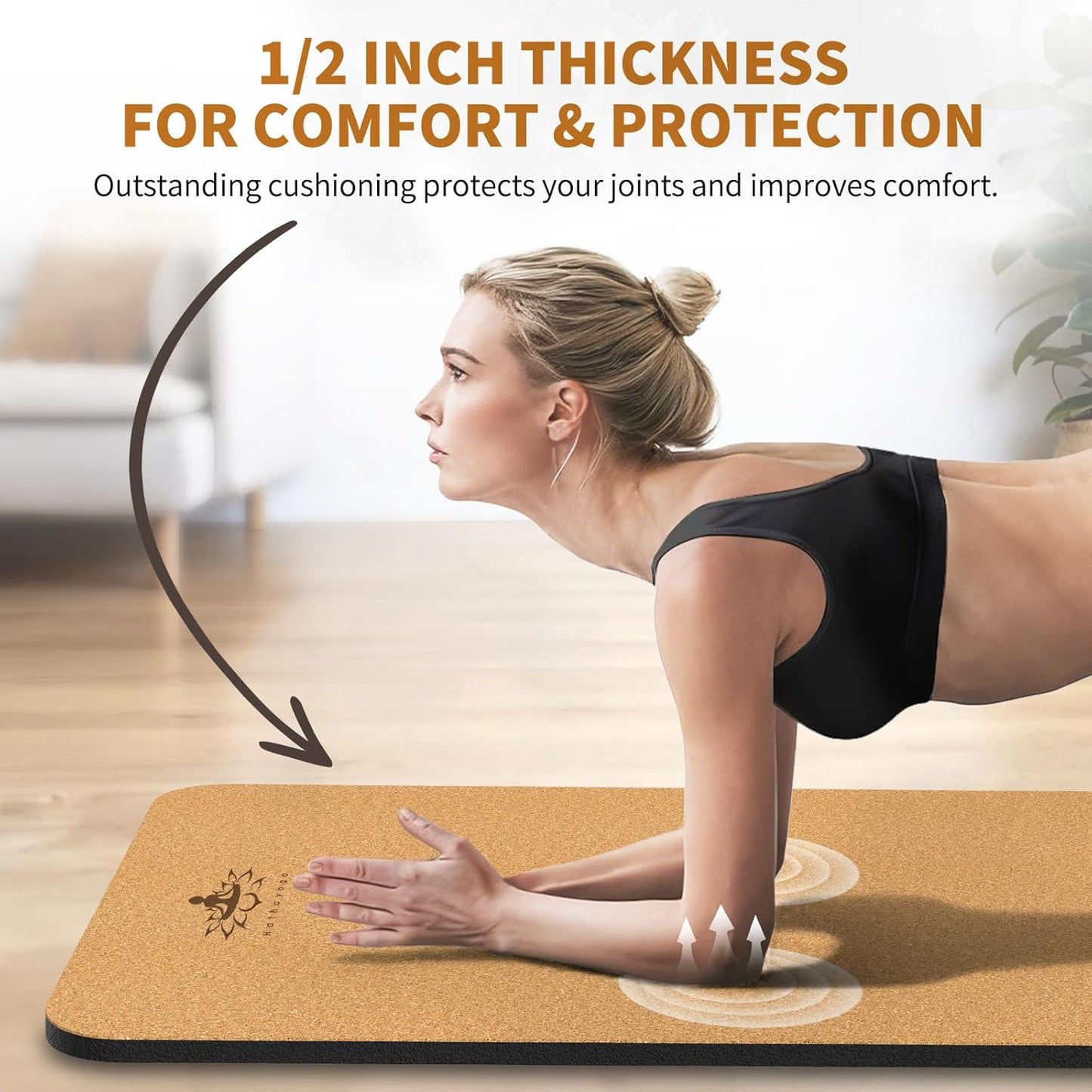 Hatha Yoga Extra Large Natural Cork Yoga Mat - 78" x 32" or 72" x 48", 1/2" Extra Thick Non-slip TPE Exercise Mat, Anti-Tear Pilates Mat for Home, Gym, Hot Yoga, Stretching, Fitness & Workouts