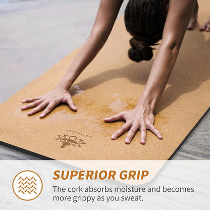 Hatha Yoga Extra Large Natural Cork Yoga Mat - 78" x 32" or 72" x 48", 1/2" Extra Thick Non-slip TPE Exercise Mat, Anti-Tear Pilates Mat for Home, Gym, Hot Yoga, Stretching, Fitness & Workouts