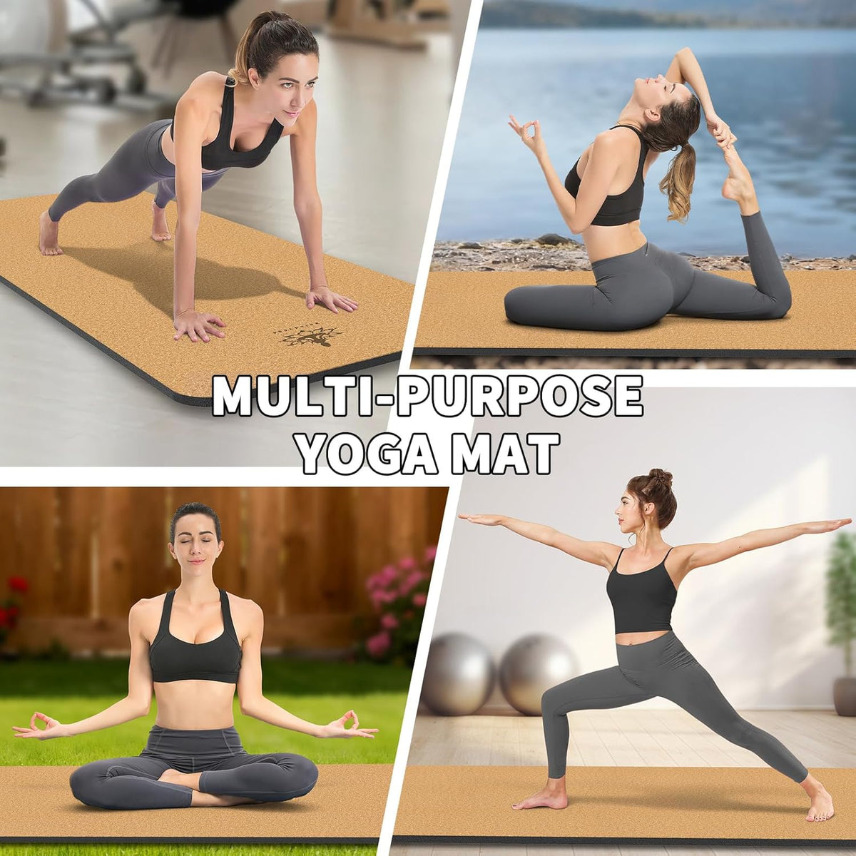 Hatha Yoga Extra Large Natural Cork Yoga Mat - 78" x 32" or 72" x 48", 1/2" Extra Thick Non-slip TPE Exercise Mat, Anti-Tear Pilates Mat for Home, Gym, Hot Yoga, Stretching, Fitness & Workouts
