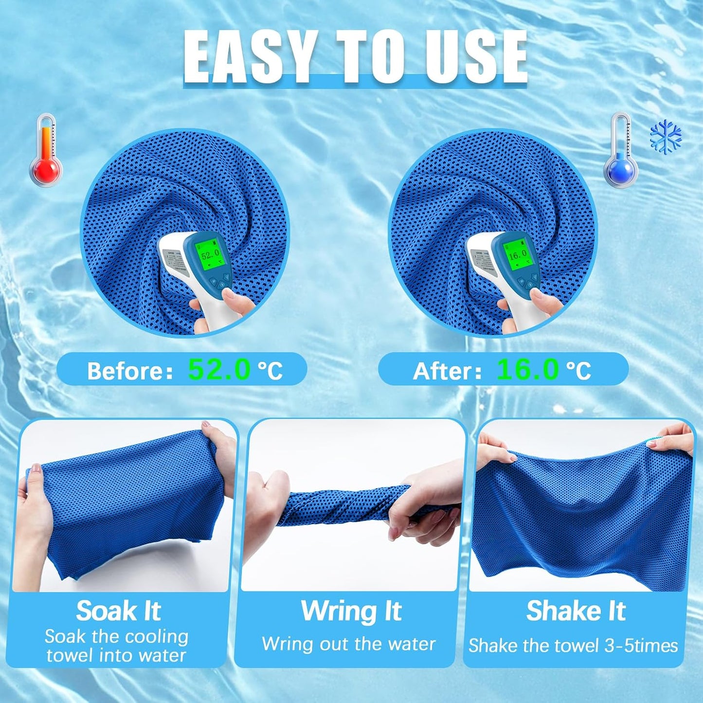 4 Packs Cooling Towel, 40" x 12" Microfiber Cooling Towels for Neck and Face, Soft Breathable Gym Towel for Working Out with Waterproof Bag & Carabiner, Sweat Towels for Running, Yoga, Travel, Climb