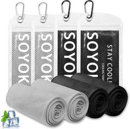 4 Packs Cooling Towel, 40" x 12" Microfiber Cooling Towels for Neck and Face, Soft Breathable Gym Towel for Working Out with Waterproof Bag & Carabiner, Sweat Towels for Running, Yoga, Travel, Climb
