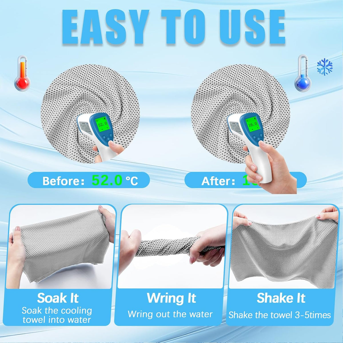 4 Packs Cooling Towel, 40" x 12" Microfiber Cooling Towels for Neck and Face, Soft Breathable Gym Towel for Working Out with Waterproof Bag & Carabiner, Sweat Towels for Running, Yoga, Travel, Climb