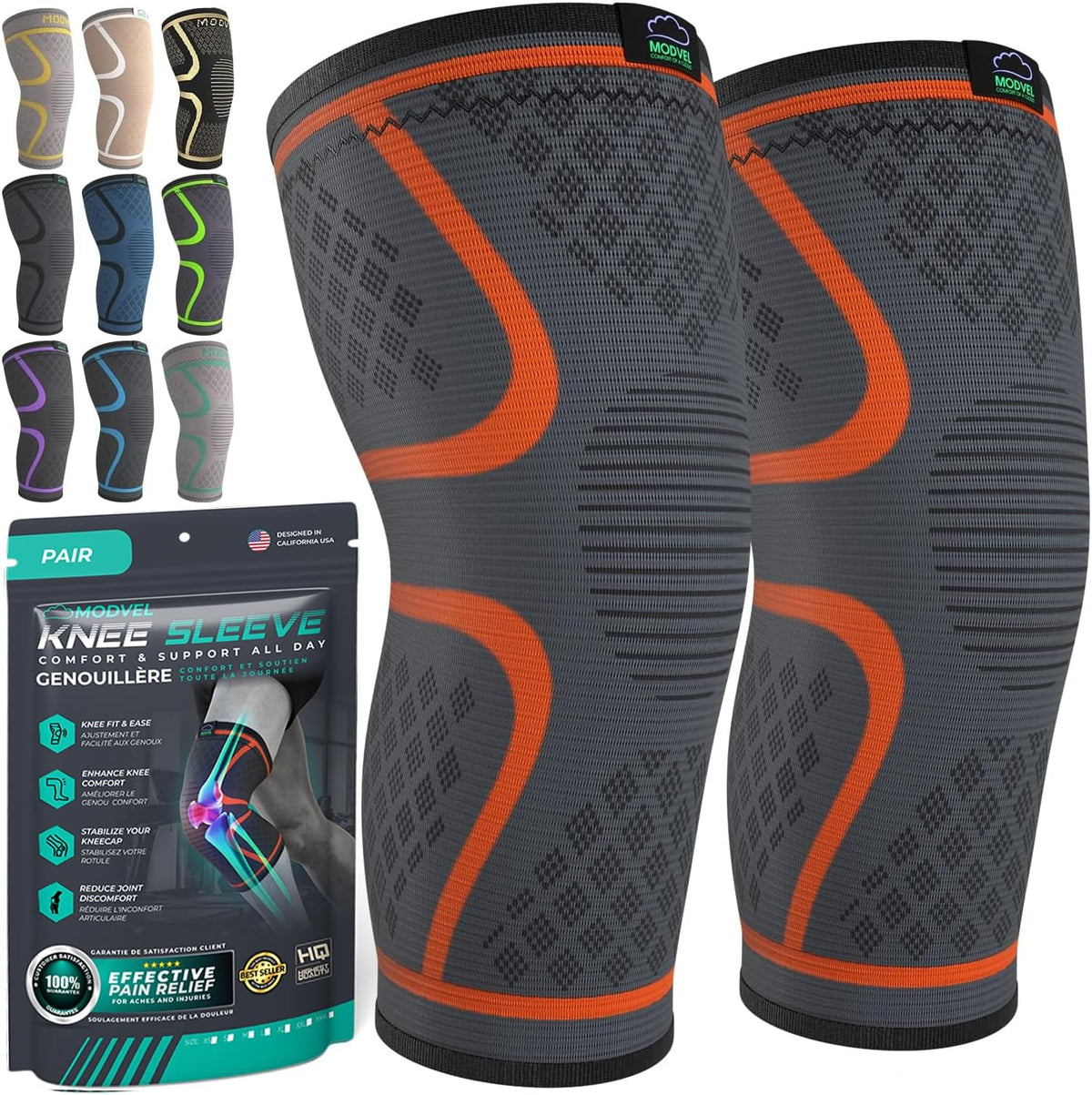 Compression Knee Brace for Women & Men - 2 Pack Knee Brace for Women Running Knee Pain, Knee Support Compression Sleeve, Workout Sports Knee Braces for Meniscus Tear ACL & Arthritis Pain Relief