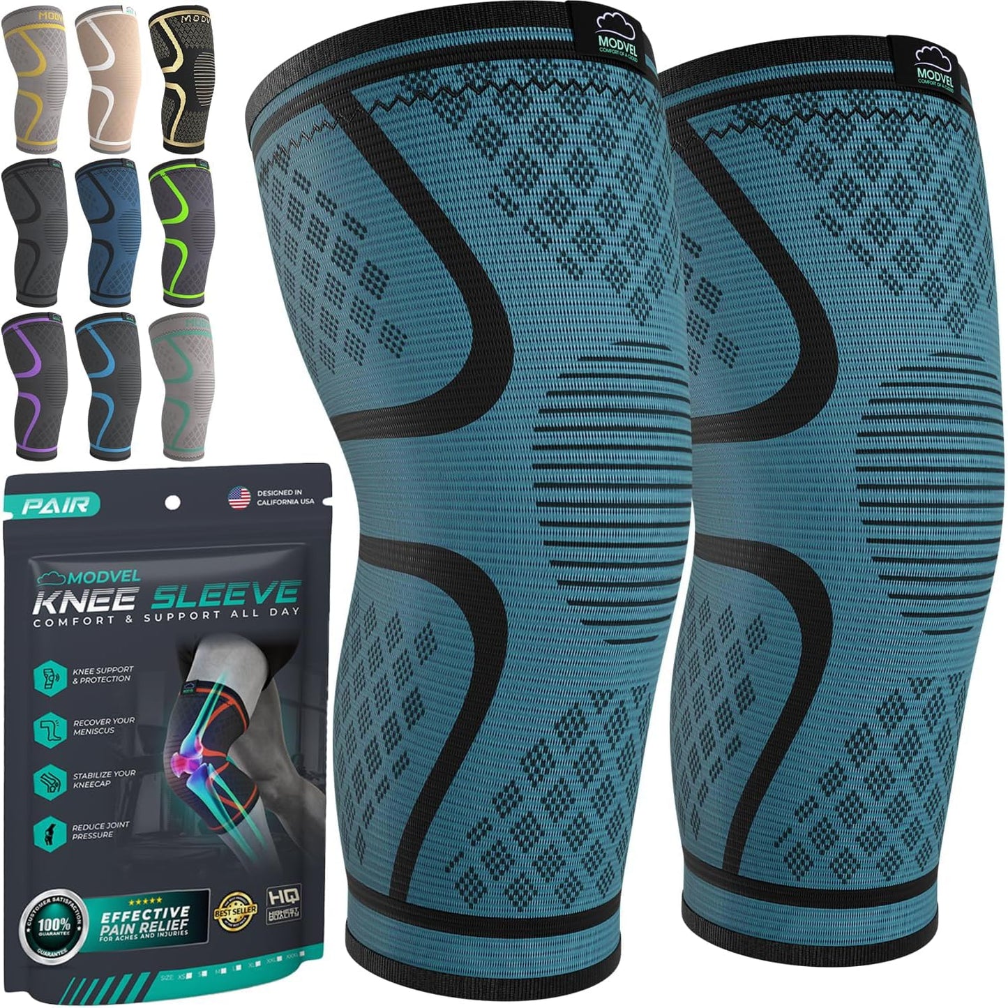 Compression Knee Brace for Women & Men - 2 Pack Knee Brace for Women Running Knee Pain, Knee Support Compression Sleeve, Workout Sports Knee Braces for Meniscus Tear ACL & Arthritis Pain Relief