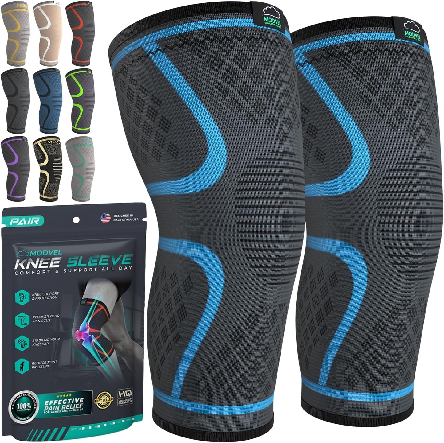 Compression Knee Brace for Women & Men - 2 Pack Knee Brace for Women Running Knee Pain, Knee Support Compression Sleeve, Workout Sports Knee Braces for Meniscus Tear ACL & Arthritis Pain Relief