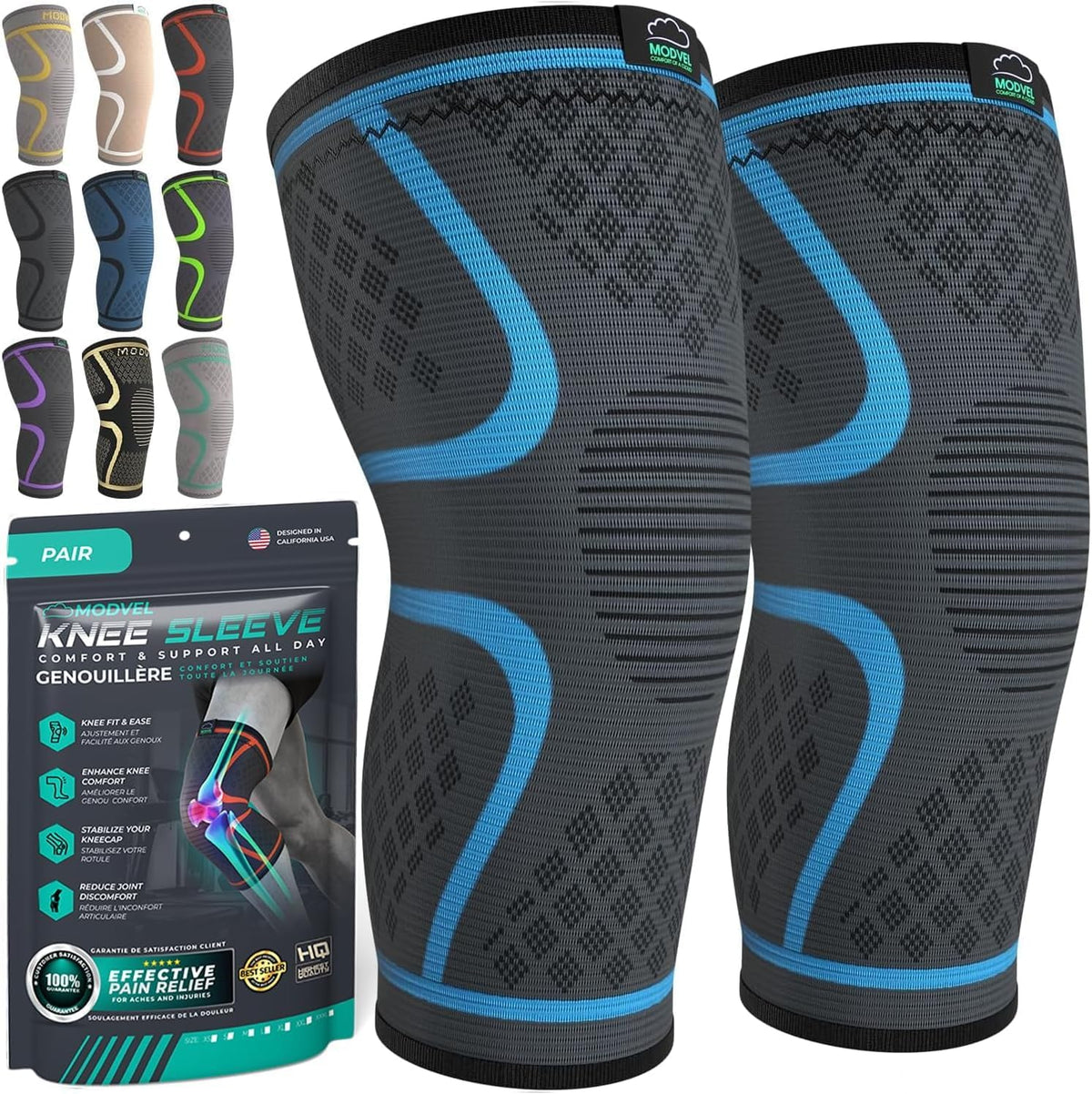 Compression Knee Brace for Women & Men - 2 Pack Knee Brace for Women Running Knee Pain, Knee Support Compression Sleeve, Workout Sports Knee Braces for Meniscus Tear ACL & Arthritis Pain Relief