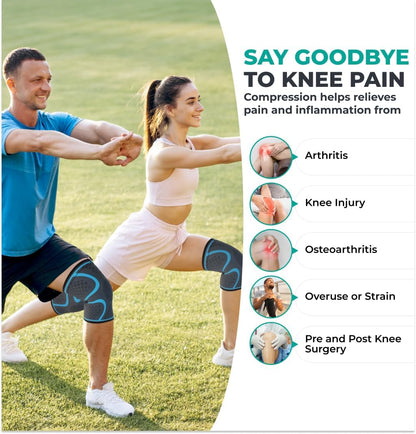 Compression Knee Brace for Women & Men - 2 Pack Knee Brace for Women Running Knee Pain, Knee Support Compression Sleeve, Workout Sports Knee Braces for Meniscus Tear ACL & Arthritis Pain Relief