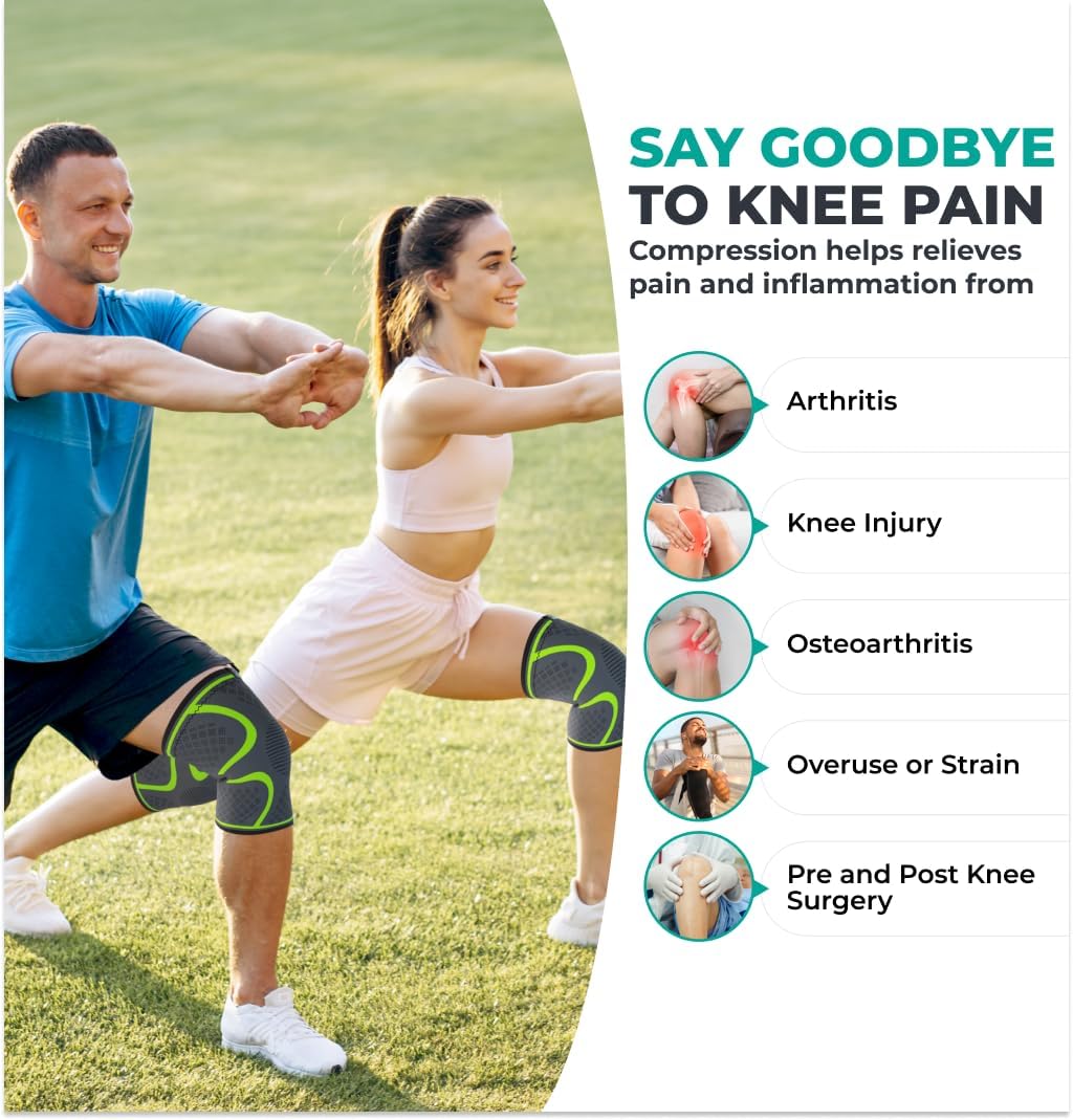 Compression Knee Brace for Women & Men - 2 Pack Knee Brace for Women Running Knee Pain, Knee Support Compression Sleeve, Workout Sports Knee Braces for Meniscus Tear ACL & Arthritis Pain Relief
