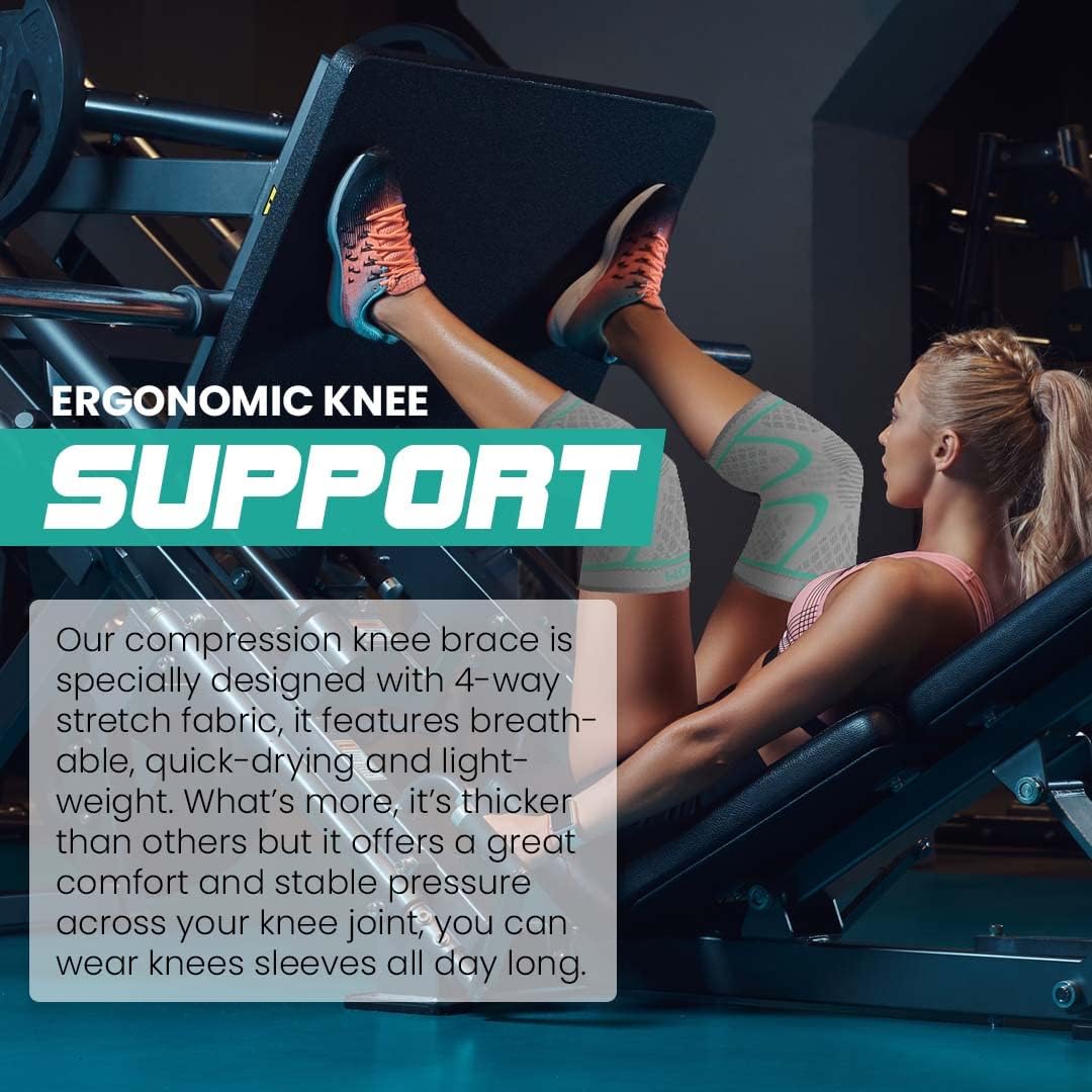 Compression Knee Brace for Women & Men - 2 Pack Knee Brace for Women Running Knee Pain, Knee Support Compression Sleeve, Workout Sports Knee Braces for Meniscus Tear ACL & Arthritis Pain Relief