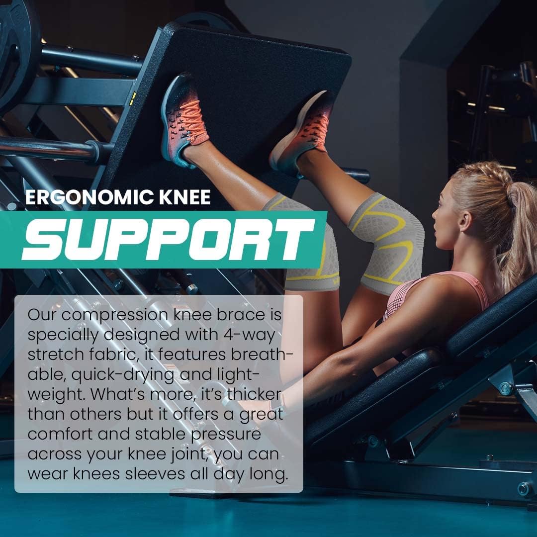Compression Knee Brace for Women & Men - 2 Pack Knee Brace for Women Running Knee Pain, Knee Support Compression Sleeve, Workout Sports Knee Braces for Meniscus Tear ACL & Arthritis Pain Relief