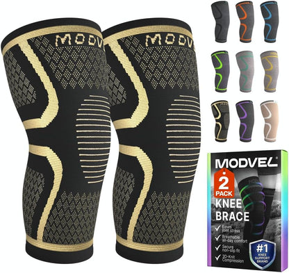 Compression Knee Brace for Women & Men - 2 Pack Knee Brace for Women Running Knee Pain, Knee Support Compression Sleeve, Workout Sports Knee Braces for Meniscus Tear ACL & Arthritis Pain Relief