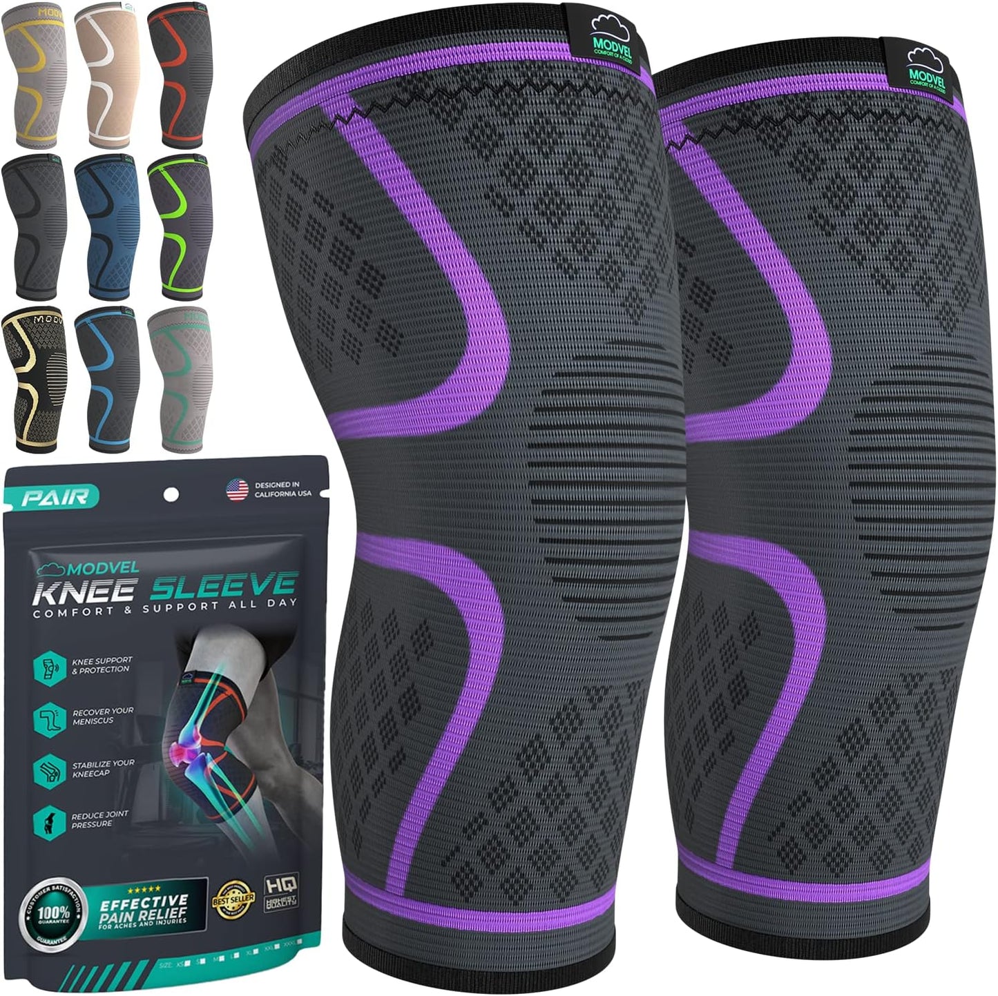 Compression Knee Brace for Women & Men - 2 Pack Knee Brace for Women Running Knee Pain, Knee Support Compression Sleeve, Workout Sports Knee Braces for Meniscus Tear ACL & Arthritis Pain Relief