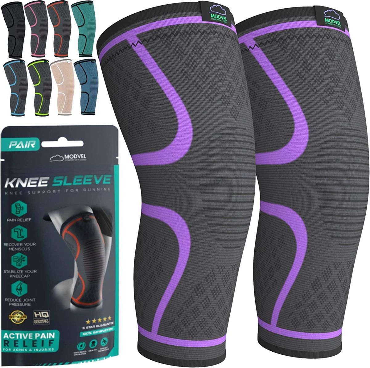 Compression Knee Brace for Women & Men - 2 Pack Knee Brace for Women Running Knee Pain, Knee Support Compression Sleeve, Workout Sports Knee Braces for Meniscus Tear ACL & Arthritis Pain Relief