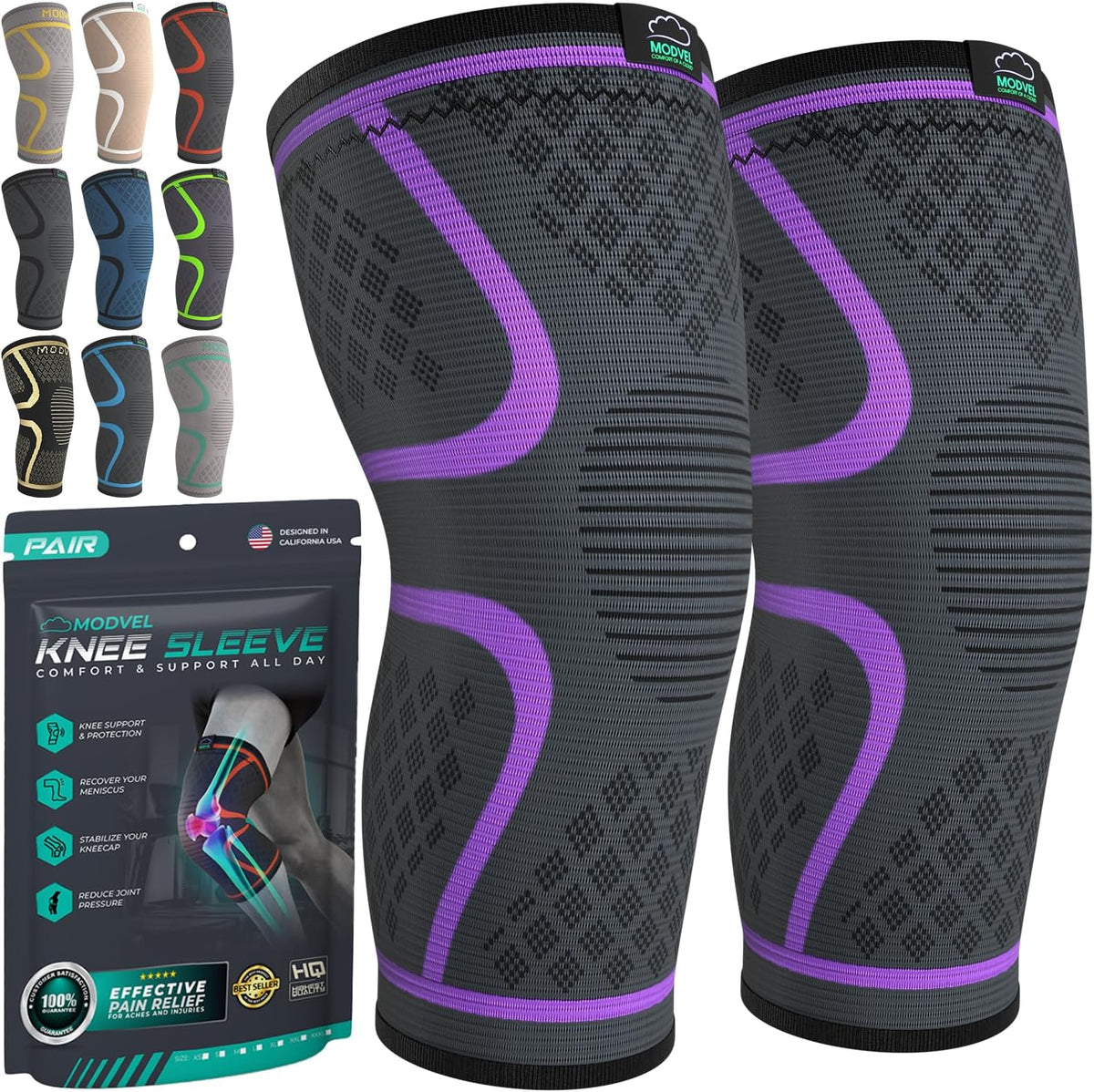 Compression Knee Brace for Women & Men - 2 Pack Knee Brace for Women Running Knee Pain, Knee Support Compression Sleeve, Workout Sports Knee Braces for Meniscus Tear ACL & Arthritis Pain Relief