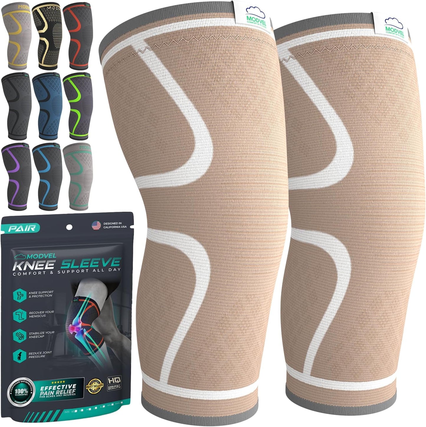 Compression Knee Brace for Women & Men - 2 Pack Knee Brace for Women Running Knee Pain, Knee Support Compression Sleeve, Workout Sports Knee Braces for Meniscus Tear ACL & Arthritis Pain Relief