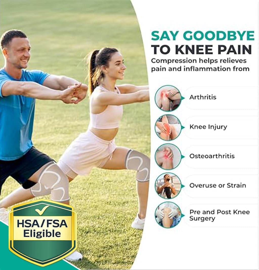 Compression Knee Brace for Women & Men - 2 Pack Knee Brace for Women Running Knee Pain, Knee Support Compression Sleeve, Workout Sports Knee Braces for Meniscus Tear ACL & Arthritis Pain Relief