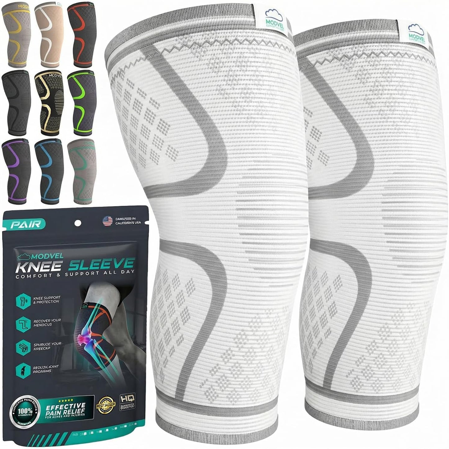 Compression Knee Brace for Women & Men - 2 Pack Knee Brace for Women Running Knee Pain, Knee Support Compression Sleeve, Workout Sports Knee Braces for Meniscus Tear ACL & Arthritis Pain Relief