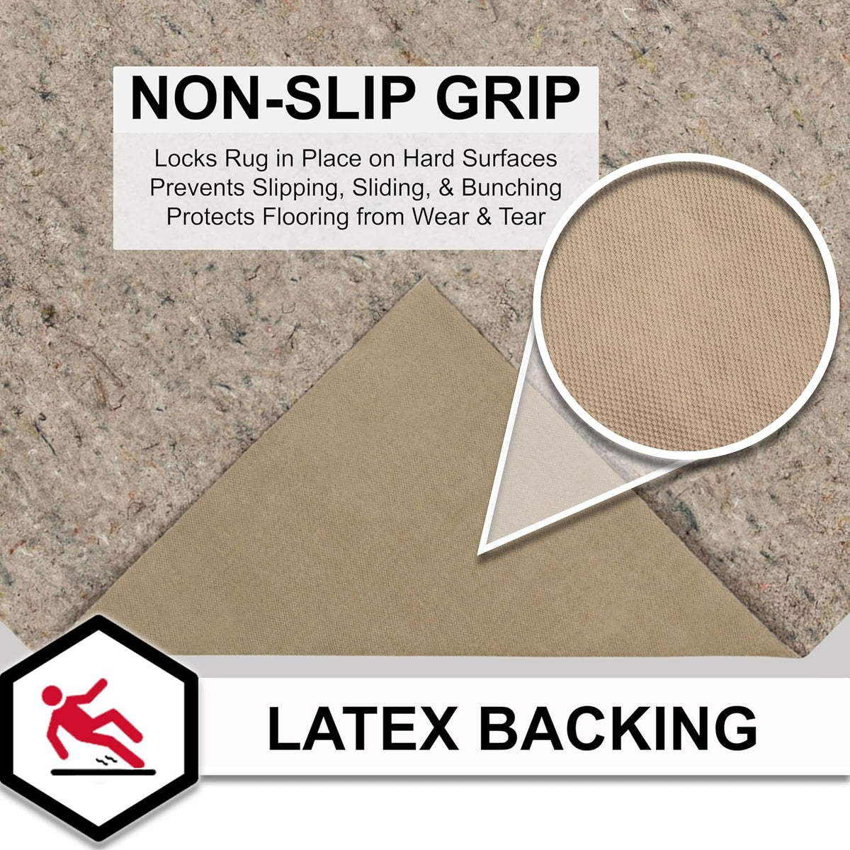 Non Slip Rug Pad 3' x 5'- 1/4" Thick Felt + Latex Rubber Gripper - Dual Surface Cushion for Hardwood, Carpet, Tile Floors, Made in USA - Colors B