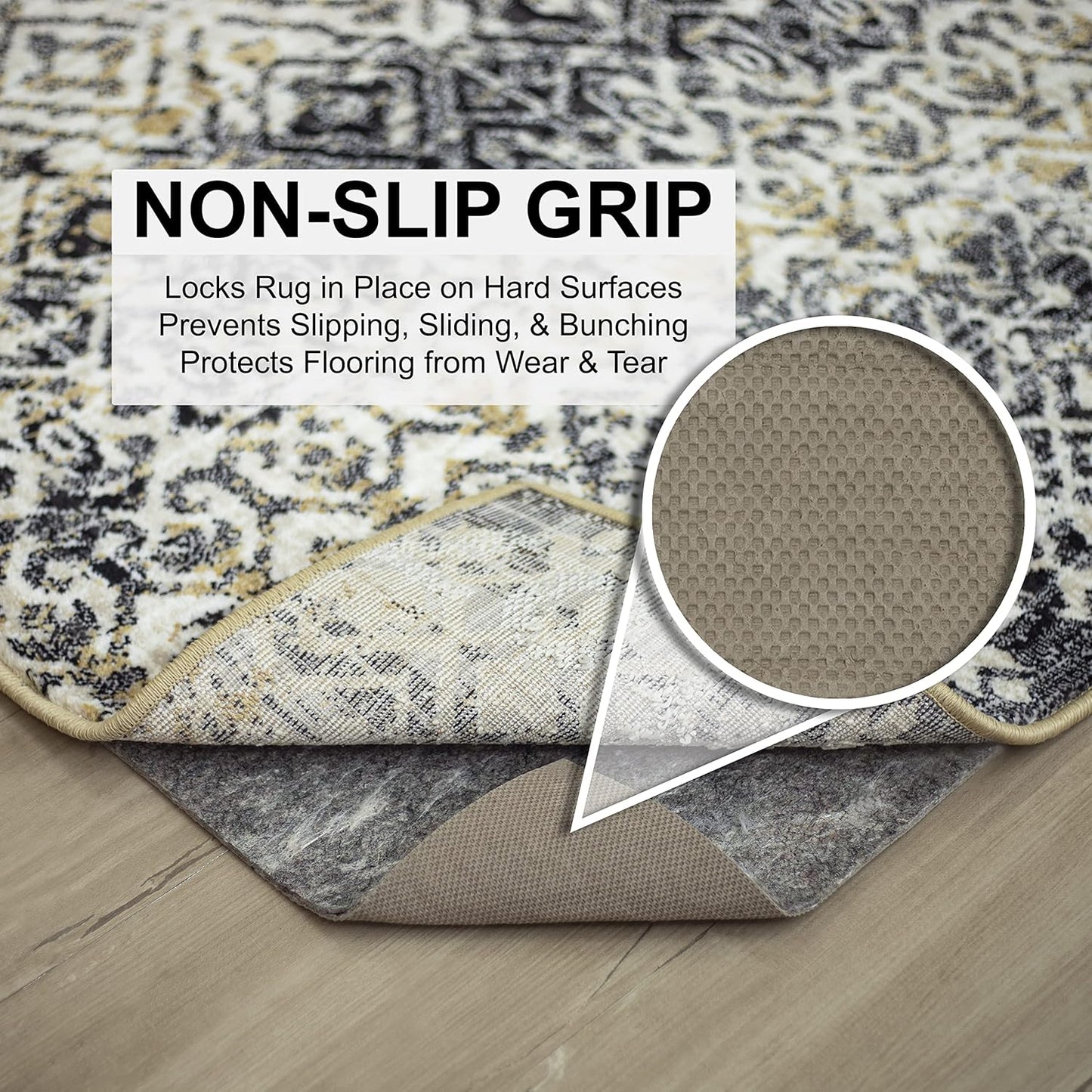 Non Slip Rug Pad 3' x 5'- 1/4" Thick Felt + Latex Rubber Gripper - Dual Surface Cushion for Hardwood, Carpet, Tile Floors, Made in USA - Colors B