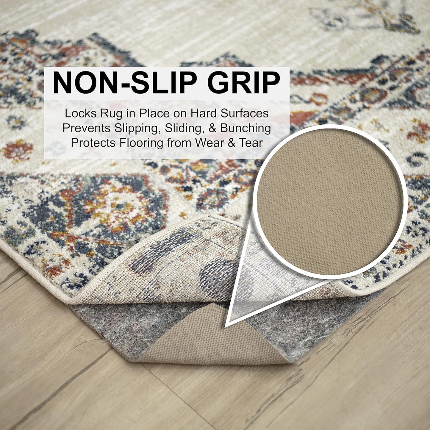 Non Slip Rug Pad 3' x 5'- 1/4" Thick Felt + Latex Rubber Gripper - Dual Surface Cushion for Hardwood, Carpet, Tile Floors, Made in USA - Colors B