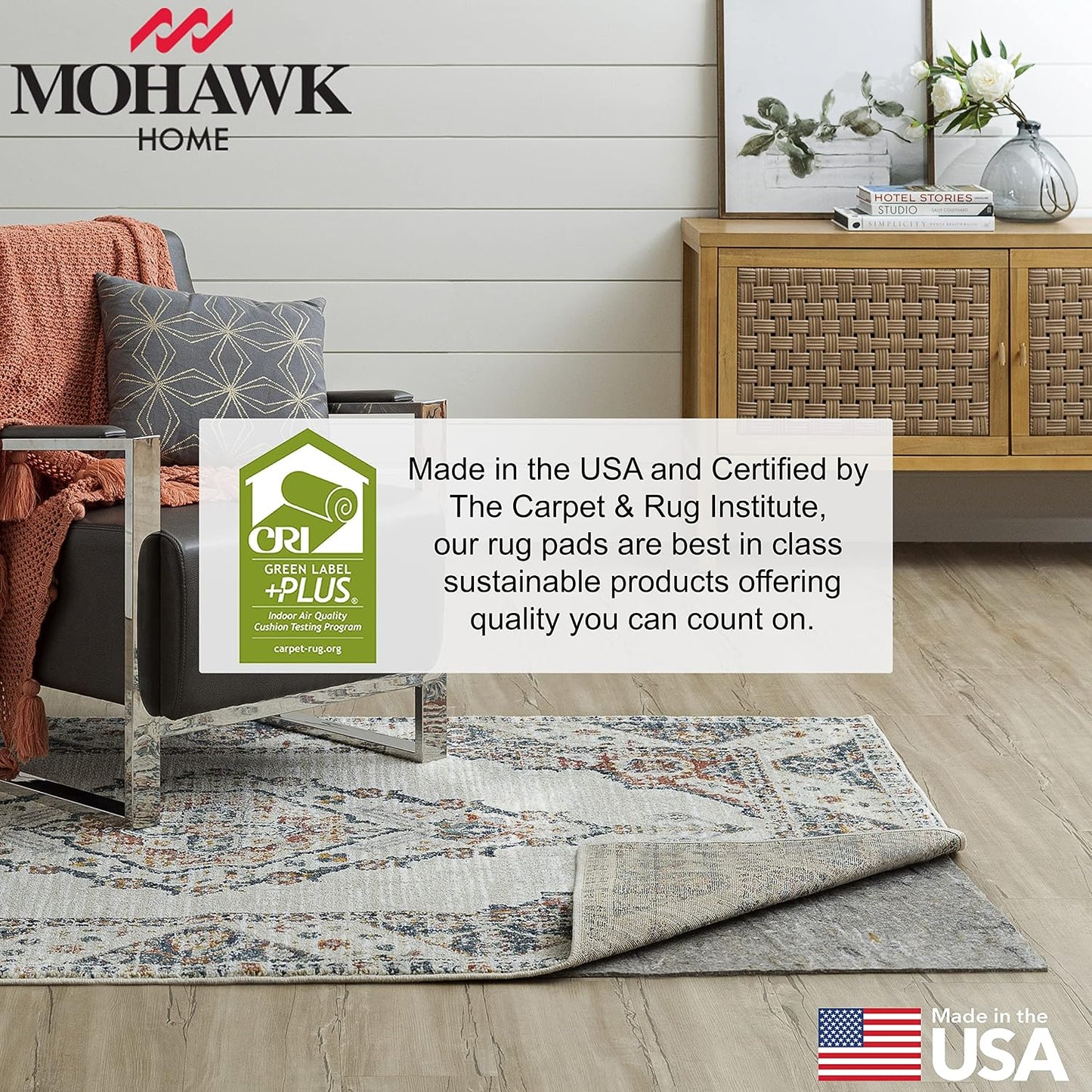 Non Slip Rug Pad 3' x 5'- 1/4" Thick Felt + Latex Rubber Gripper - Dual Surface Cushion for Hardwood, Carpet, Tile Floors, Made in USA - Colors B