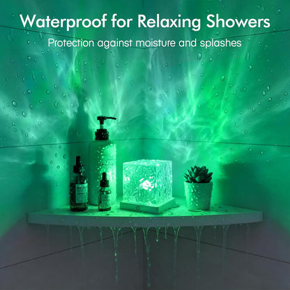 Waterproof Shower Light, Rechargeable Shower Lamp with 16 Color Changeable, Wireless Bathroom Lamp Mood Lighting with Touch & Remote Control, LED Ocean Wave Projector Light for Inside Shower, Bedroom