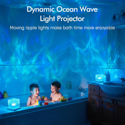 Waterproof Shower Light, Rechargeable Shower Lamp with 16 Color Changeable, Wireless Bathroom Lamp Mood Lighting with Touch & Remote Control, LED Ocean Wave Projector Light for Inside Shower, Bedroom