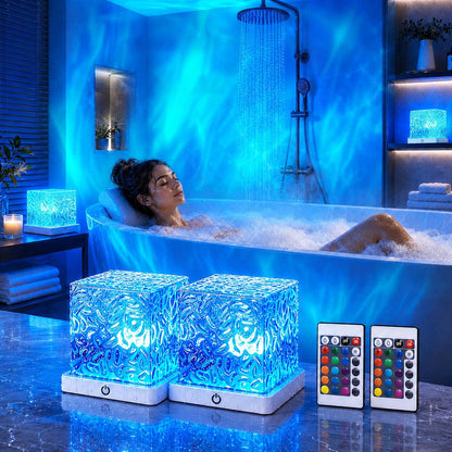 Waterproof Shower Light, Rechargeable Shower Lamp with 16 Color Changeable, Wireless Bathroom Lamp Mood Lighting with Touch & Remote Control, LED Ocean Wave Projector Light for Inside Shower, Bedroom