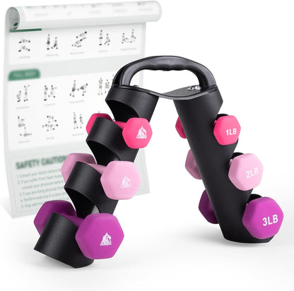 Set of 2 Neoprene Coated Dumbbell Hand Weights, Anti-Slip and Anti-Roll Hex Dumbbells in Pair for Strength Training, Resistance Training