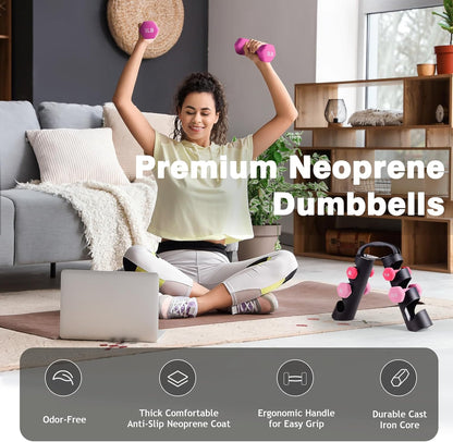 Set of 2 Neoprene Coated Dumbbell Hand Weights, Anti-Slip and Anti-Roll Hex Dumbbells in Pair for Strength Training, Resistance Training