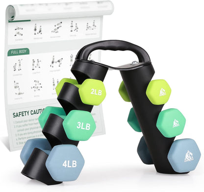 Set of 2 Neoprene Coated Dumbbell Hand Weights, Anti-Slip and Anti-Roll Hex Dumbbells in Pair for Strength Training, Resistance Training