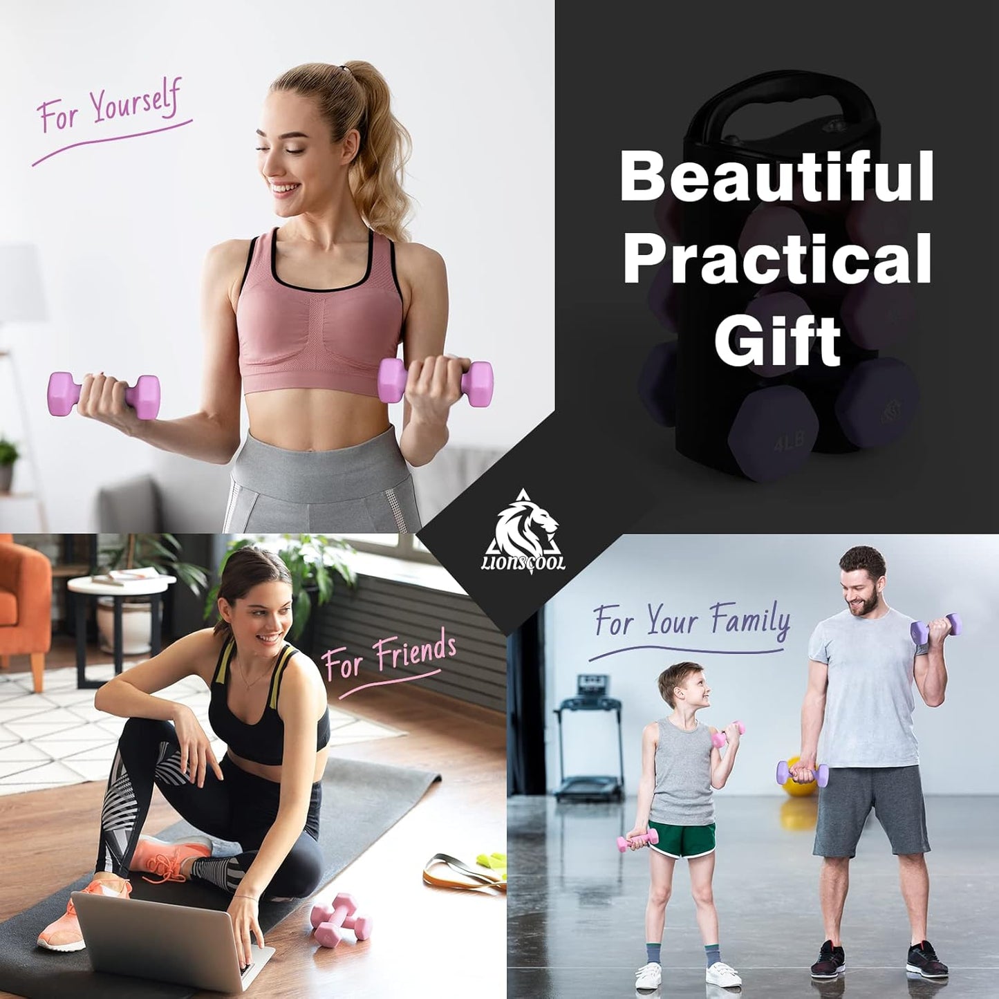 Set of 2 Neoprene Coated Dumbbell Hand Weights, Anti-Slip and Anti-Roll Hex Dumbbells in Pair for Strength Training, Resistance Training