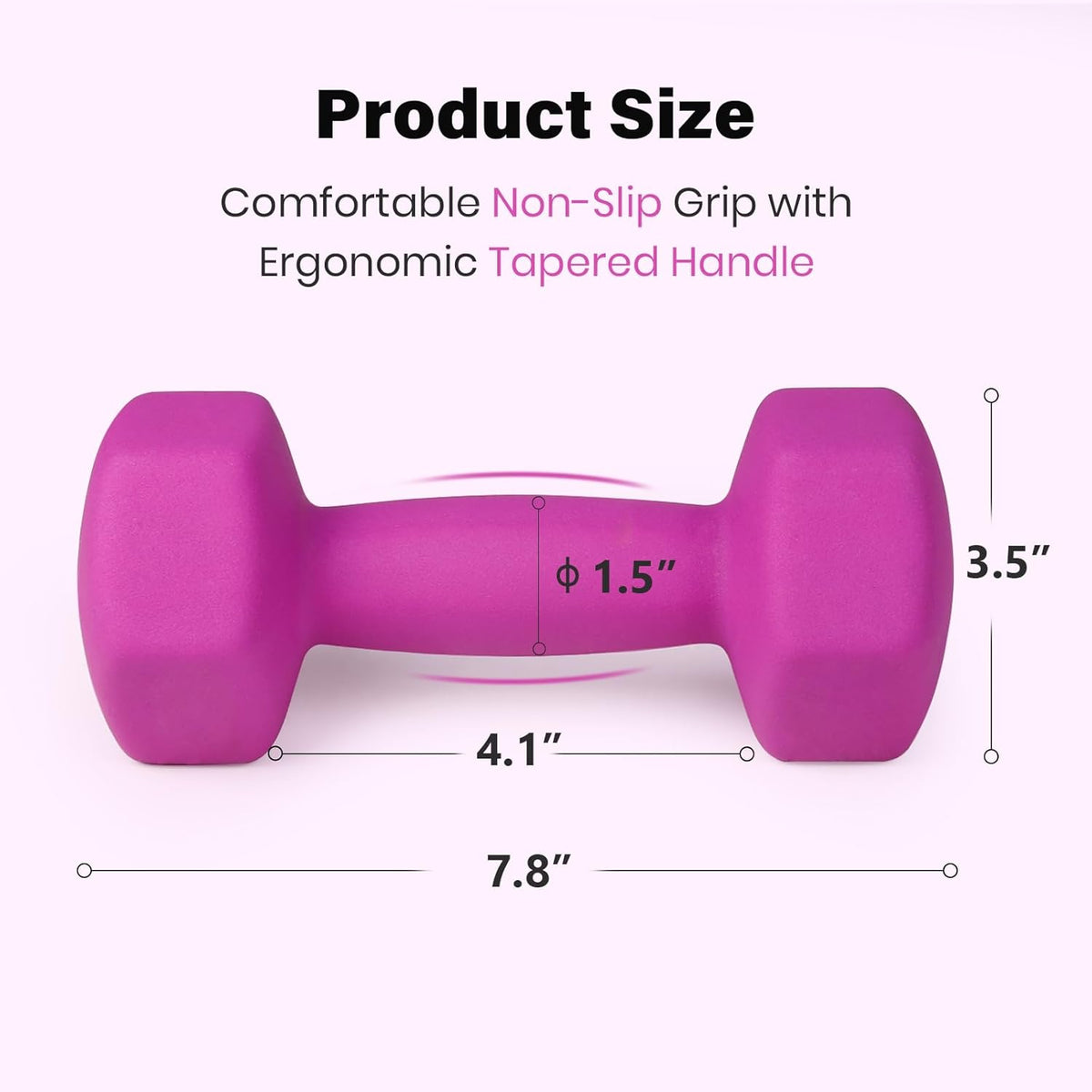 Set of 2 Neoprene Coated Dumbbell Hand Weights, Anti-Slip and Anti-Roll Hex Dumbbells in Pair for Strength Training, Resistance Training