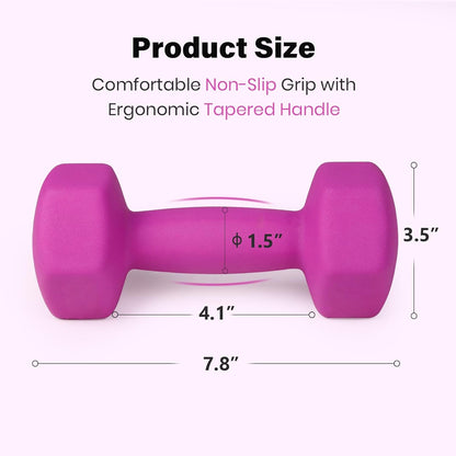 Set of 2 Neoprene Coated Dumbbell Hand Weights, Anti-Slip and Anti-Roll Hex Dumbbells in Pair for Strength Training, Resistance Training