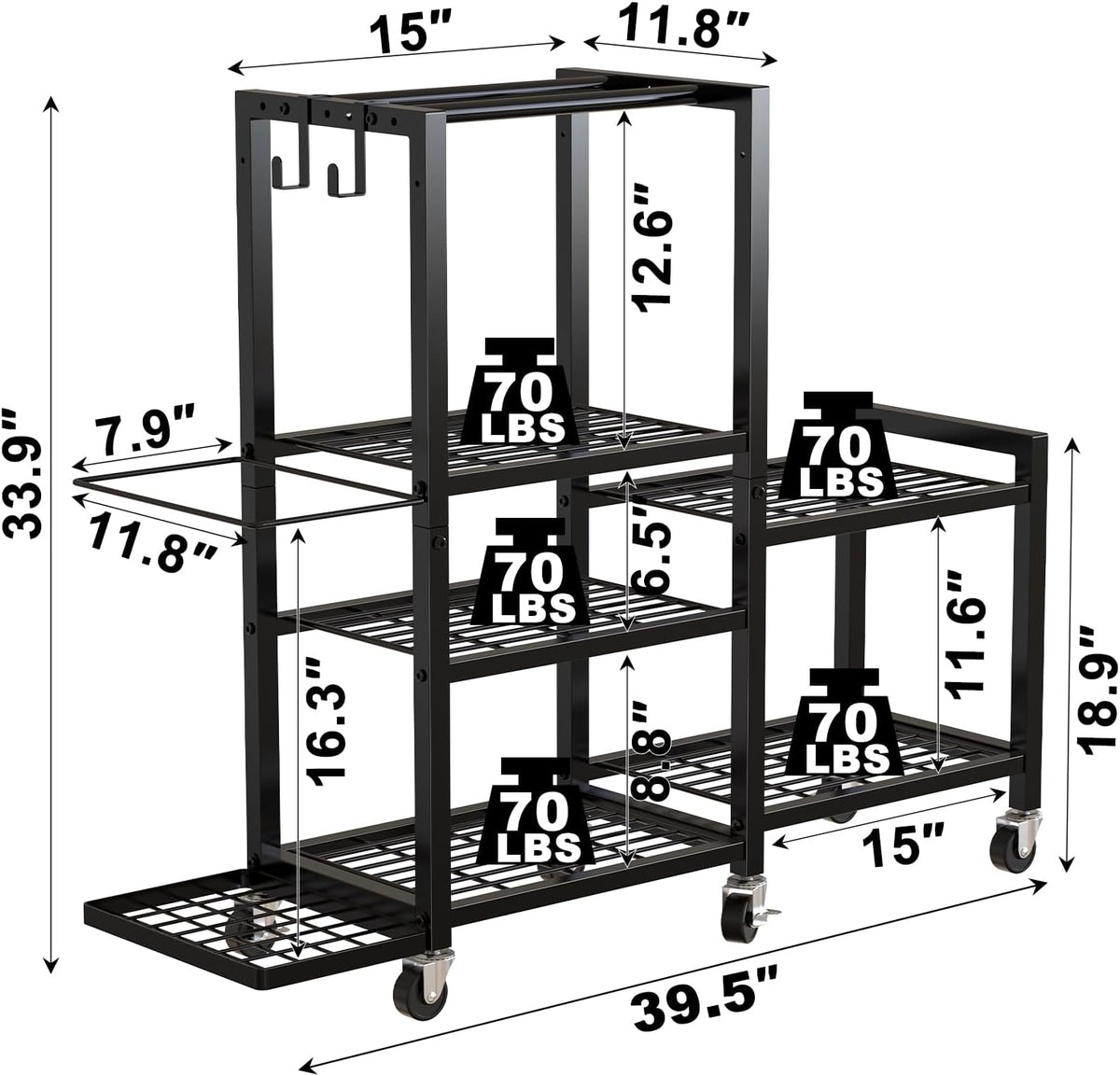 6-Tier Home Gym Storage Rack with Wheels, Dumbbell Weight Rack and Yoga Mat Organizer, Multi-Purpose Gym Equipment Storage Stand for Home Gym Accessories