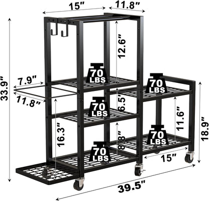 6-Tier Home Gym Storage Rack with Wheels, Dumbbell Weight Rack and Yoga Mat Organizer, Multi-Purpose Gym Equipment Storage Stand for Home Gym Accessories