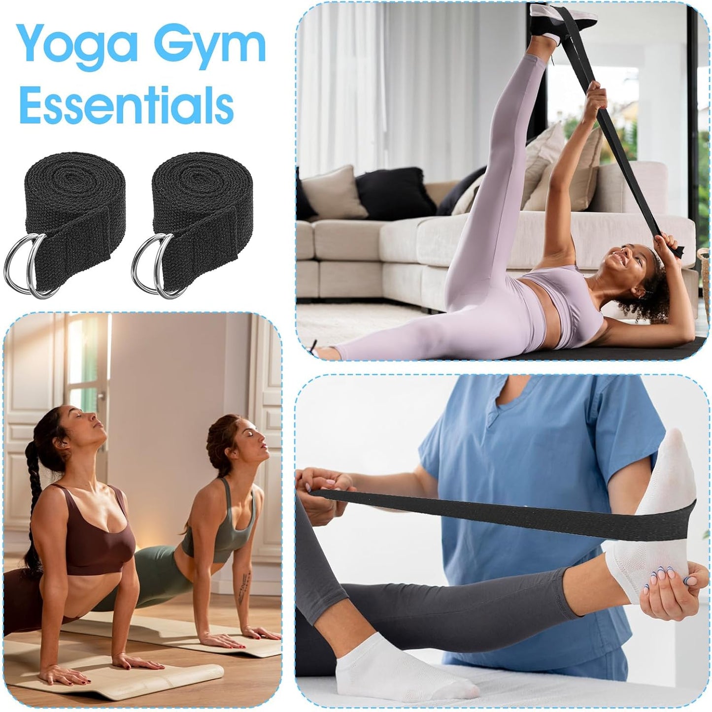 16 Pcs Yoga Strap for Stretching Bulk 6ft Exercise Stretch Band with Metal D Ring Adjustable Pilates Non Elastic Yoga Stretch Belt for Women Men Physical Fitness Gym Workout Dance