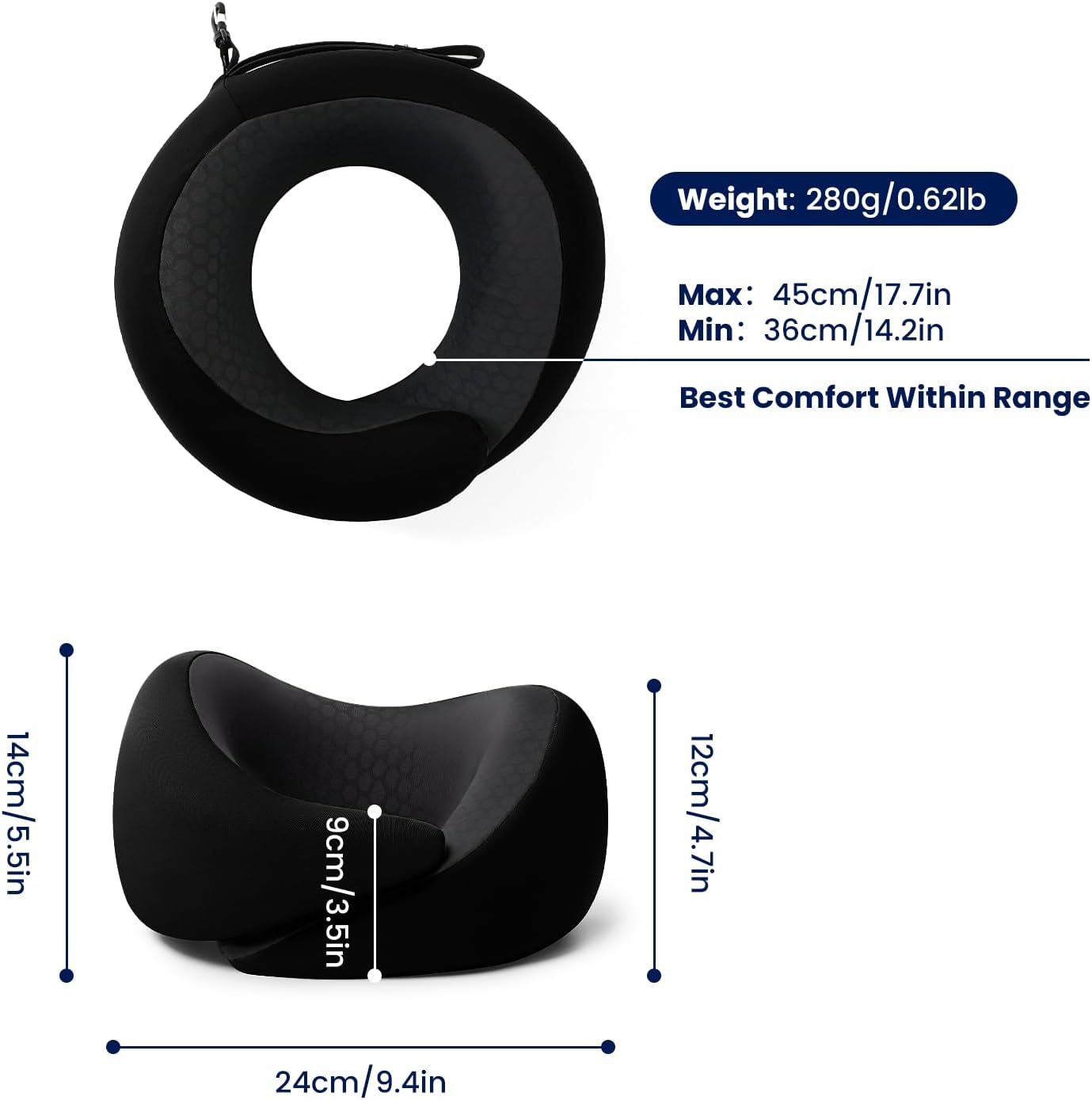 ® Memory Foam Travel Neck Pillow for Airplanes, Charcoal Gray