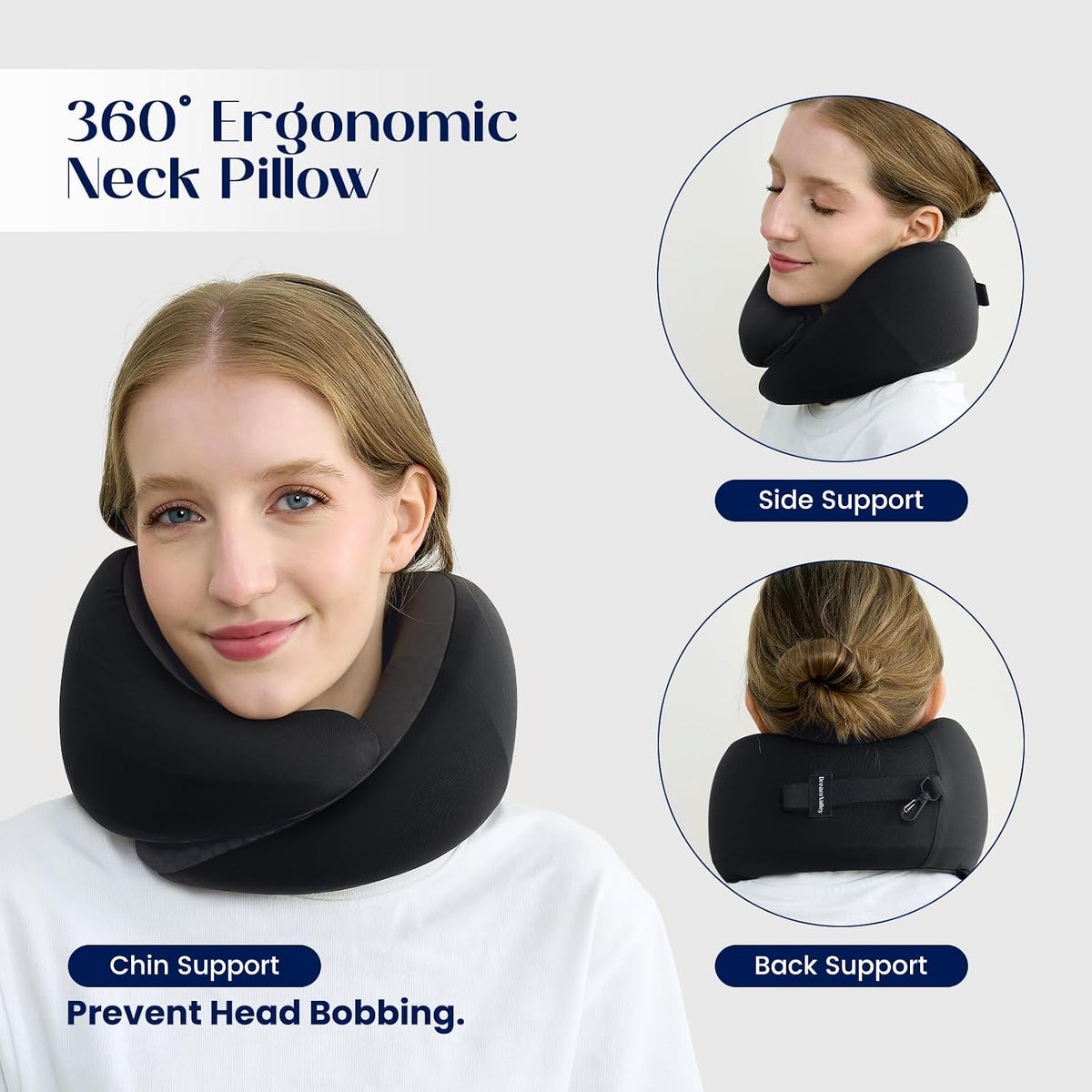 ® Memory Foam Travel Neck Pillow for Airplanes, Charcoal Gray