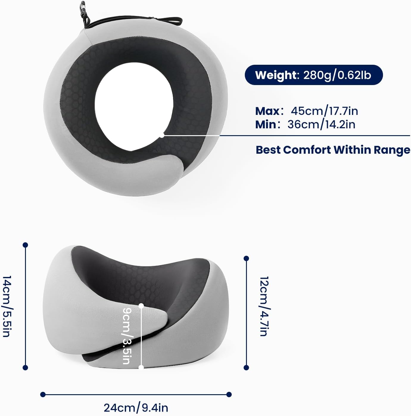 ® Memory Foam Travel Neck Pillow for Airplanes, Charcoal Gray