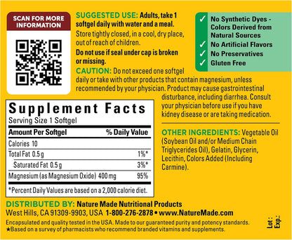 Nature Made Magnesium Oxide Extra Strength 400 mg, 110 Softgels