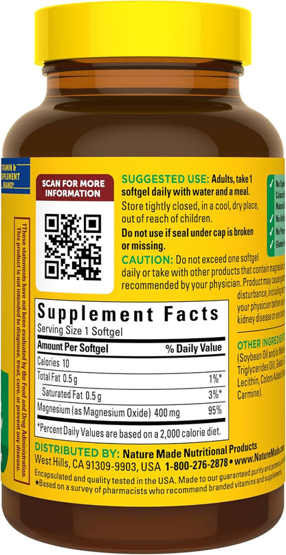 Nature Made Magnesium Oxide Extra Strength 400 mg, 110 Softgels