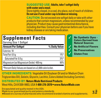 Nature Made Magnesium Oxide Extra Strength 400 mg, 110 Softgels