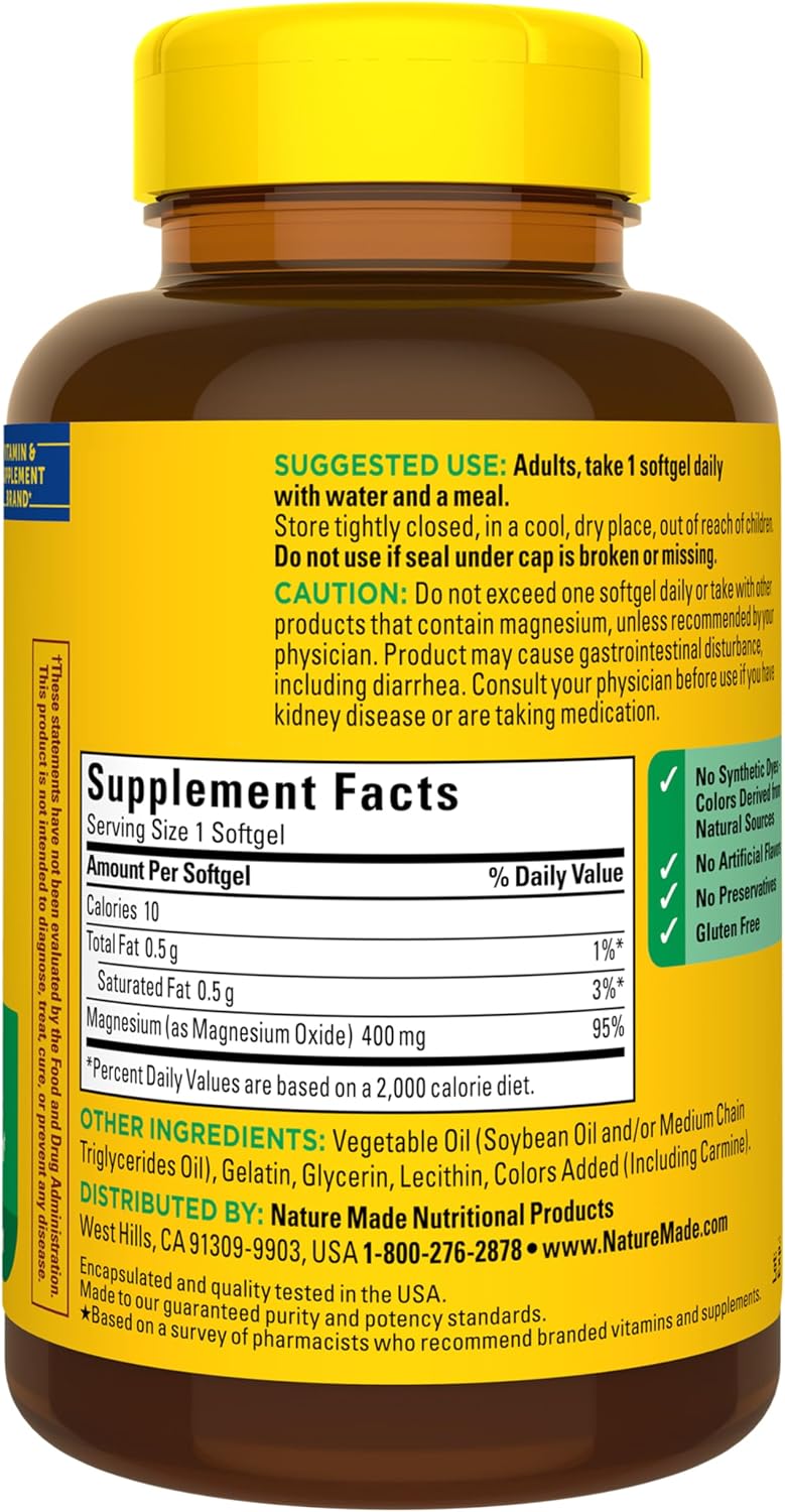 Nature Made Magnesium Oxide Extra Strength 400 mg, 110 Softgels