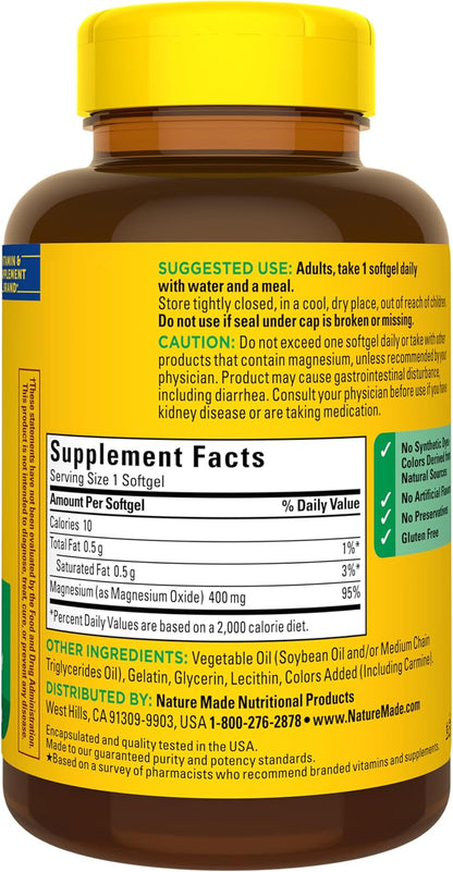 Nature Made Magnesium Oxide Extra Strength 400 mg, 110 Softgels