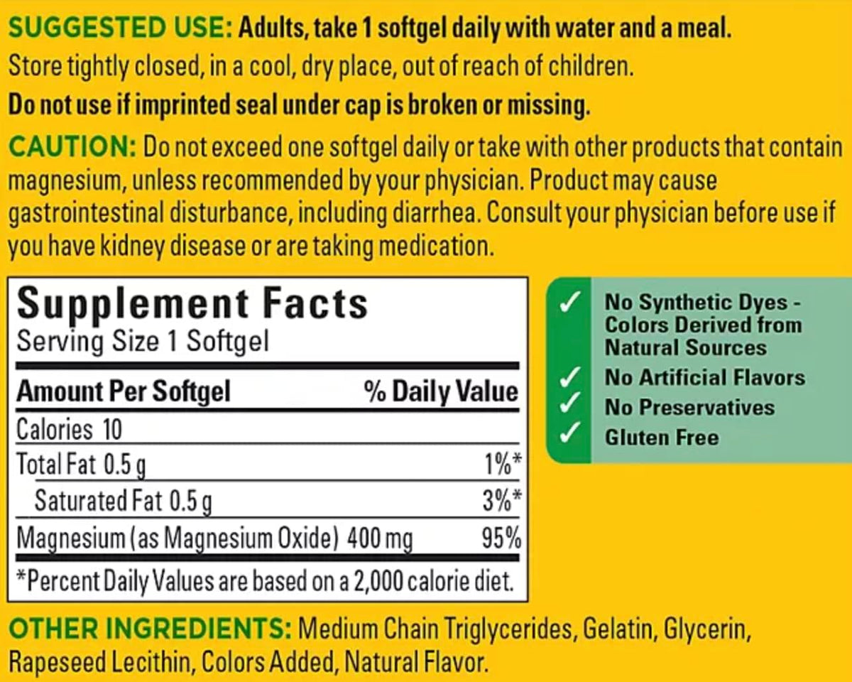 Nature Made Magnesium Oxide Extra Strength 400 mg, 110 Softgels