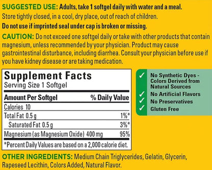 Nature Made Magnesium Oxide Extra Strength 400 mg, 110 Softgels