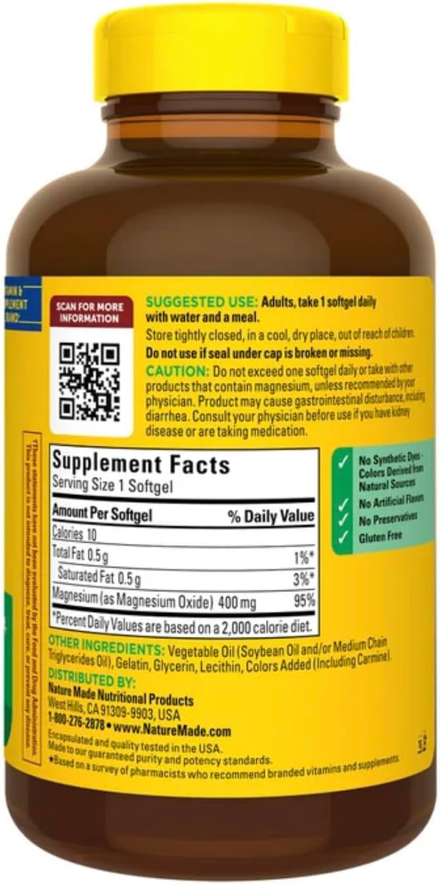 Nature Made Magnesium Oxide Extra Strength 400 mg, 110 Softgels