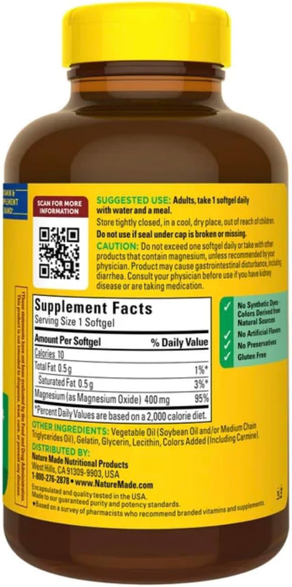 Nature Made Magnesium Oxide Extra Strength 400 mg, 110 Softgels