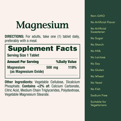 Magnesium 500 mg Tablets (Pack of 1)